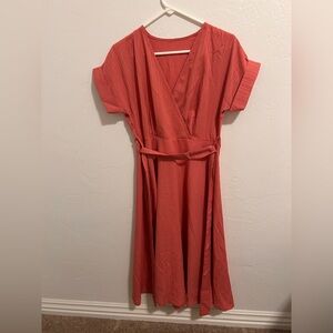 Elegant Coral Wrap Dress